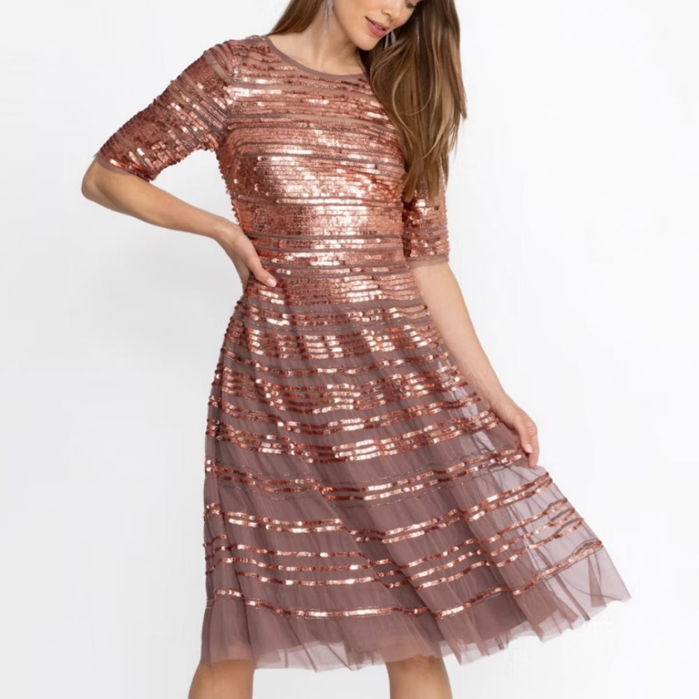Johnny Was Sepia Blush Pink Mesh Sequins Cocktail Party Dress NWT A-line $298